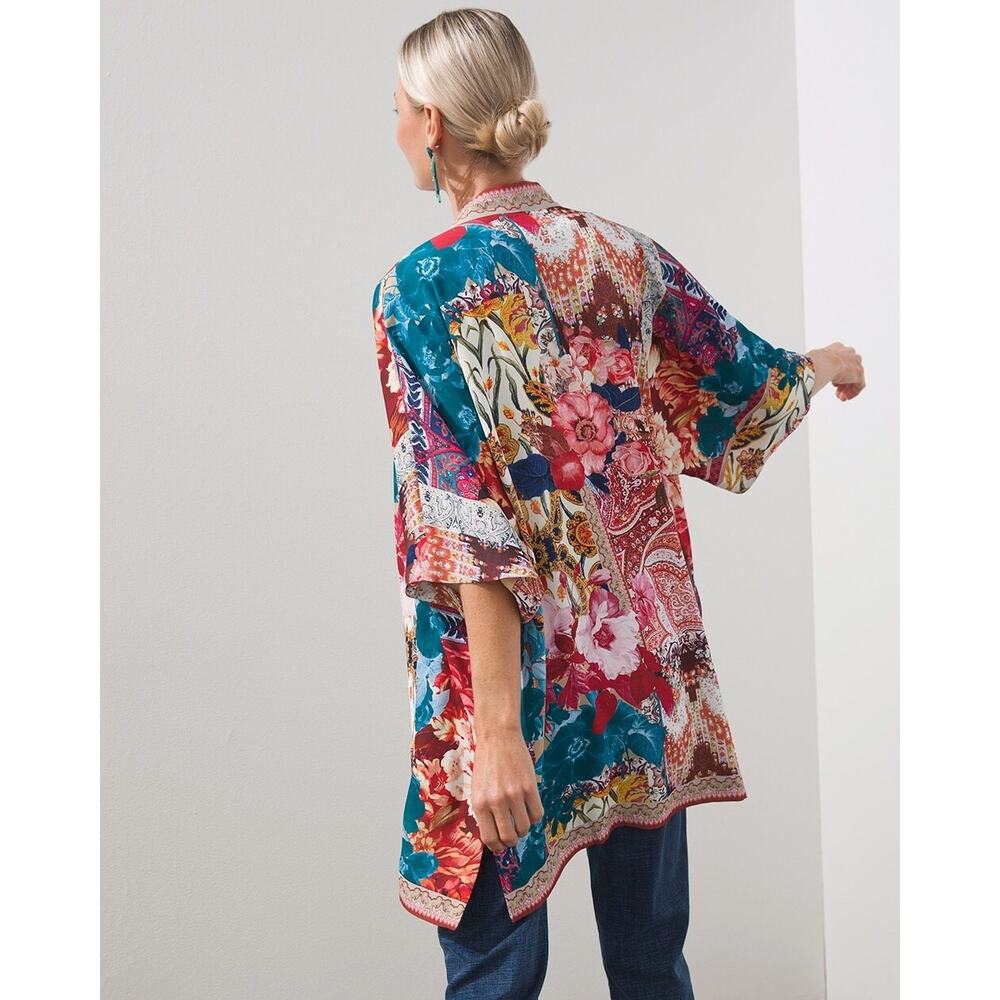 Chico's Kimono Tapestry Floral Mid Tunic Top Floral S/M Boho Flowy Cardigan S/M - Picture 7 of 7